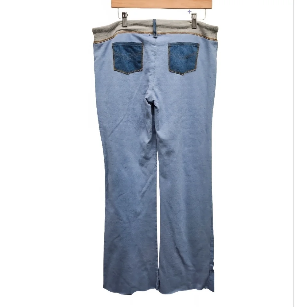 0046 Bebe Y2k Drawstring Lounge Pants Denim Accents Wide Leg Flare Blue Large
